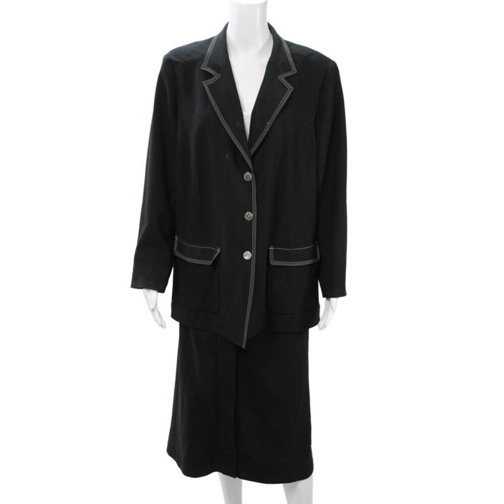 Voyage Women 2 Piece Suit Black V-Neck Button Long Sleeve Polyester Size M